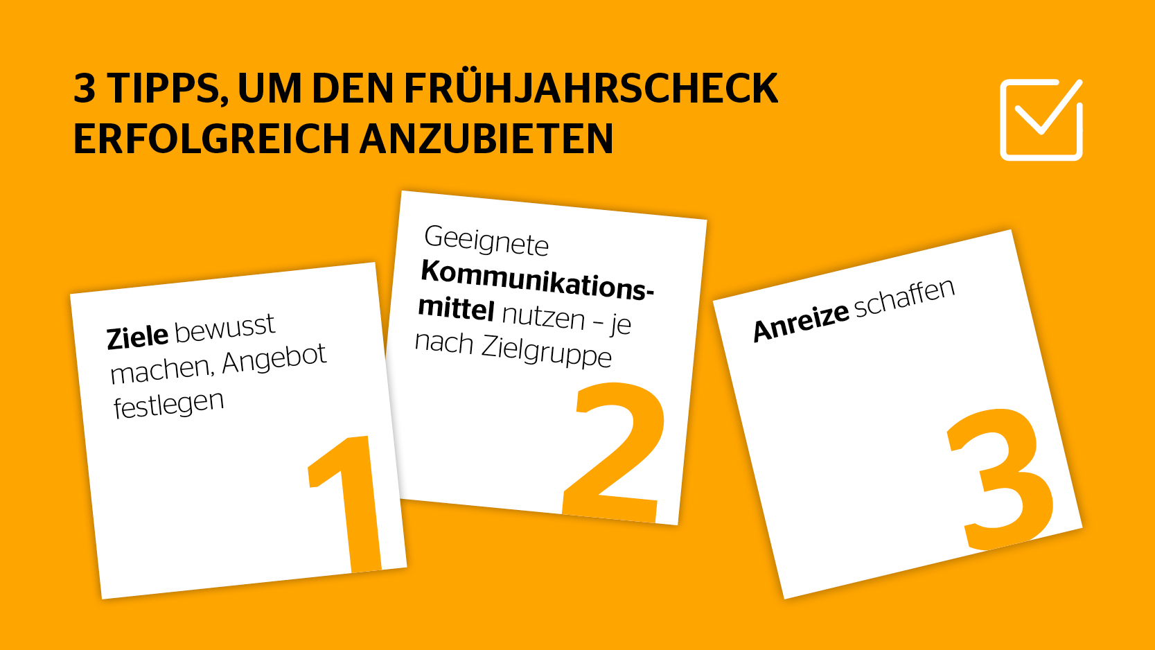 Horizontale Darstellung der drei Tipps für Werkstätten in Form einer nummerierten Liste.